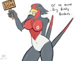 anthro avian beak big_breasts bird blue_eyes breasts chest_tuft creatures_(company) english_text female game_freak gen_3_pokemon huge_breasts looking_at_viewer navel nintendo nipples non-mammal_breasts nude ohsubame plain_background pokemon pokemon_(anime) pokemon_(creature) pokemon_(game) pokemon_(species) pokemon_firered_and_leafgreen pokemon_frlg pokemon_omega_ruby_&_alpha_sapphire pokemon_oras pokemorph porkyman sign swellow text ticklishways video_games white_background zack_dragon zackdragon_(artist) zp92