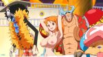  1girl 3boys animated_skeleton breasts brook brook_(one_piece) chopper franky gnz multiple_boys nami nipples one_piece skeleton topless topless_female 