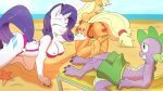 1boy 2girls anthro anus applejack ass assisted_exposure beach bikini breasts dragon duo falord female female_anthro friendship_is_magic furry haiku_oezu horse looking_back lying male male_anthro multiple_girls my_little_pony nipples outdoors panties_aside pony pussy rarity spike topless trio unicorn