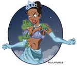 big_breasts bra breast_grab breasts cleavage disney dress frog gloves partially_clothed poochygirls princess_tiana the_princess_and_the_frog