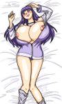 bed big_breasts blush breast_expansion breasts clothing happy hinata_hyuuga naruto nipples rule_34 torn_clothes