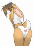 1_anthro 1boy anthro anthro_rabbit ass brown_hair cute fur furry gay girly green_eyes hair heart long_ears looking_at_viewer looking_back panties rabbit solo standing trap underwear