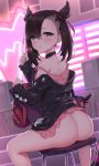 ass_focus black_hair dress_lift embarrassed excited exposed_anus female_only green_eyes holding_lollipop looking_at_viewer marnie_(pokemon) no_panties pokemon pokemon_character sitting suckers twin_tails