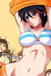 +_+ 2boys 3girls black_hair blue_hair blush bra breasts guts_(kill_la_kill) hair highres kill_la_kill mankanshoku_barazou mankanshoku_mako mankanshoku_matarou mankanshoku_sukuyo matoi_ryuuko mound_of_venus multicolored_hair multiple_boys multiple_girls navel nishi_koutarou red_hair shaded_eyes shaded_face short_hair simple_background striped striped_bra striped_clothes sweat underwear voyeurism