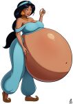 a0iisa aladdin_(series) aoiisa belly_bulge belly_expansion black_hair brown_hair disney earrings hyper_pregnancy necklace pregnant pregnant_belly pregnant_female princess_jasmine smirk