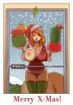 1girl 1girl anthro breasts christmas christmas_clothing clothing english_text furry gift holidays mammal mistletoe penny_flynn plant rodent sciurid snow text zaftigbunnypress