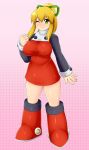 big_breasts breasts capcom green_eyes long_hair mega_man megaman nintendo ponytail rockman rockman_(classic) roll_(rockman) wink