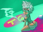  1girl ass glasses nevarky shorts smoke smoking white_hair 