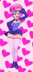  big_breasts blue_eyes breasts clara_(nevarky) nevarky original original_character panties pink_hair smile stockings 