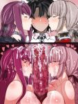 2_girls blush cheating cum cum_on_body cum_on_breasts double_paizuri fate_(series) heart hooker horsecock huge_breasts huge_penis kissing kissing_penis lips lipstick looking_at_viewer looking_pleasured paizuri penis_worship threesome worship