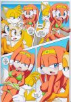 1boy 3girls bbmbbf bikini blue_eyes breasts brown_eyes comic cream_the_rabbit marine_the_raccoon miles_"tails"_prower mobius_unleashed nipples palcomix poolside_fun sega sonic_(series) sonic_the_hedgehog_(series) tikal_the_echidna