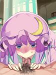  1girl aqua_eyes blue_eyes blush fakepucco fellatio hat long_hair oral patchouli_knowledge penis pov purple_hair solo_focus touhou uncensored 