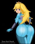 ass cameltoe dat_ass grin lips looking_at_viewer peach princess_peach samus_aran_(cosplay) skin_tight solo super_mario_bros. tight_ass zabadoohp zero_suit