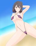 1girl alluring bare_legs beach black_and_magenta_hair hiro_(artist) magenta_eyes ocean on_beach on_sand silf yahari_ore_no_seishun_lovecome_wa_machigatteiru. yukinoshita_haruno