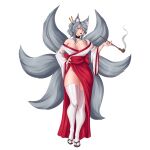  artwithmoira corruption_of_champions corruption_of_champions_ii grey_hair kimono kitsune multiple_tails original_character yellow_eyes 