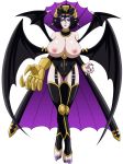 big_breasts black_hair blue_eyes breasts demon_girl digimon digimon_xros_wars glamour_works horns lilithmon lipstick nipples succubus topless