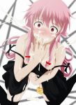  blush breasts bukkake cum dance_in_lip gasai_yuno hair high_res highres masturbation mirai_nikki nipples panties panties_around_leg pink pink_eyes pink_hair underwear yellow_panties yuno_gasai 