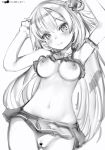 1girl 1girl akai_haato arms_up bikini bikini_top bottomless breasts censored greyscale hair_ornament heart heart_censor heart_hair_ornament high_resolution hololive jewelry long_hair lying monochrome nanashi_(nlo74593630) navel necklace nipples on_back pussy smile swimsuit virtual_youtuber