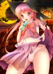  cameltoe cellphone gasai_yuno high_res jack-o&#039;-lantern knife long_hair mirai_nikki open_mouth panties phone pink_eyes pink_hair rinsu skirt skirt_lift underwear 