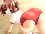  1girl ass bad_anatomy brown_hair buruma game_cg hogeroh looking_back natsuki_mayu ryoujoku_gakuen solo 