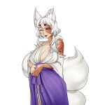  artwithmoira burn_scar closed_eyes corruption_of_champions corruption_of_champions_ii facial_mark kimono kitsune multiple_tails original_character pregnant_belly pregnant_female white_hair 