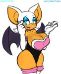 1girl anthro bat big_breasts blue_eyes blush breasts cleavage female furry gloves habbodude hair huge_breasts large_breasts looking_at_viewer mato_spectoru matospectoru open_mouth rouge_the_bat sega simple_background smile solo sonic_(series) sonic_the_hedgehog thick_thighs tight_clothing white_hair wide_hips wings