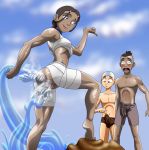 1girl 2boys aang anal avatar:_the_last_airbender bending dark-skinned_female dark-skinned_male double_insertion katara sokka vaginal waterbending