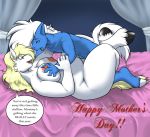 1_female 1_male 1boy 1girl anthro anthro/anthro anthro_equine anthro_horse bed blonde_hair blue_fur breast_grab breasts chubby cute ear_piercing english_text equine female female_anthro female_anthro_horse fur furry hair happy_mother's_day horse incest indoors kneeling lying male male/female male_anthro male_anthro_horse milf missionary mother mother's_day mother_&_son mother_and_son nipples nude on_back original parent piercing sex son speech_bubble stallion strider_orion text white_fur