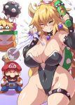  1girl big_breasts blonde_hair bowsette breasts crown konno_tohiro leotard long_hair mario revealing_clothes super_mario_bros. 