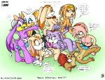 3pac amy_rose anthro blaze_the_cat breasts cream_the_rabbit cute furry maxblackrabbit multiple_girls nipples orgy rouge_the_bat sally_acorn sega sonic sonic_riders sonic_the_hedgehog_(series) strap-on text tikal tikal_the_echidna vanilla_the_rabbit wave_the_swallow