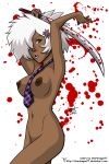 breasts brown_eyes dark-skinned_female dark_skin nipples no_more_heroes nude shinobu_jacobs stardragon77 white_hair zet13