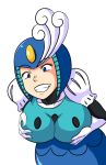  1girl big_breasts blue_eyes breast_grab breast_squeeze breasts capcom grabbing large_breasts leaning_forward mega_man mega_man_9 mega_milk parody photoshop rockman rockman_(classic) rockman_(original) rockman_9 shiden_akira smile solo splash_woman titty_monster 