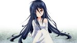 1girl azumawari_(azumofu) black_hair hair_over_one_eye long_hair off_shoulder red_eyes sitting solo the_ring yamamura_sadako