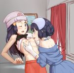 2girls bad_id beanie blue_eyes blue_hair blush braid breast_grab breast_sucking breasts dawn female flat_chest gloves grabbing hat hikari_(pokemon) multiple_girls nintendo nipples pokemon pokemon_(anime) princess_salvia rape salvia_(pokemon) shirt_lift suppa wink yuri