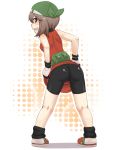 1girl alternate_costume ass bad_id bandana bandanna bike_shorts brown_eyes brown_hair cameltoe female from_behind grin hat latex looking_back may_(pokemon) nintendo pokemon pokemon_(game) pokemon_rse pussy short_shorts shorts smile solo suppa