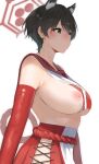  1girl animal_ears bare_shoulders big_breasts black_hair blue_archive breast_curtains breasts clothing elbow_gloves female_only female_solo gloves grey_eyes high_resolution in_profile kasuga_tsubaki_(blue_archive) nipples no_bra red_gloves red_sailor_collar red_skirt revealing_clothes rope sailor_collar short_hair sideboob sideless_outfit simple_background skirt takita_(takita3411) tassel two-tone_shirt under_boob upper_body very_high_resolution white_background 