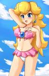 bikini blush blushing female frills long_hair nintendo princess_peach sigurdhosenfeld sky super_mario swimsuit