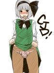  1boy blush bulge crossdressing dress dress_lift genderswap hair_ribbon hairband konpaku_youmu male male_focus panties panties_under_pantyhose pantyhose ribbon shinobe short_hair silver_hair solo tears touhou trap underwear 