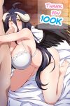  1boy 1boy1girl 1girl ahoge albedo_(overlord) big_breasts black_hair black_wings blue-senpai bra brick_wall cum cum_in_mouth english_text eyebrows_visible_through_hair fellatio horns huge_breasts light-skinned_female long_hair male male/female massive_breasts nipples nude nude_female oral overlord overlord_(maruyama) penis soles solo_focus tagme toes very_long_hair wings yellow_eyes 