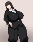 1girl black_hair curvaceous curves girls_und_panzer huge_breasts human long_hair looking_at_viewer mature mature_female mature_woman milf nishizumi_shiho owner_(artist) plump standing voluptuous