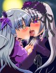  2_girls 2girls bangs barasuishou blush breasts cleavage crystal doll dolls flower_eyepatch french_kiss gothic_lolita kiss lolita_fashion long_hair looking_at_another moon multiple_girls purple_eyes rozen_maiden saliva silver_hair sokushi soxy suigintou tears tongue yellow_eyes yuri 