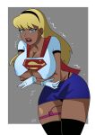 blonde_hair blue_skirt erect_nipples_under_clothes justice_league long_hair supergirl superman:_the_animated_series white_gloves white_shirt