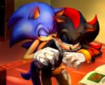 2boys anal anal_penetration anthro black blue_hair blush cum cute erection furry gay gloves green_eyes hair hand_holding hedgehog licking male multiple_boys penetration penis red_eyes saliva sega sex shadow_the_hedgehog sonic sonic_(series) sonic_the_hedgehog sweat testicles tongue tongue_out video_games