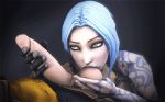 1girl animated ball_sucking borderlands borderlands_2 fugtrup gif hair handjob handsome_jack maya_(borderlands) penis short_hair source_filmmaker testicles