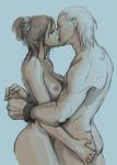  1boy 1girl akatsuki akatsuki_(naruto) ass ass_grab blue_hair breasts closed_eyes female hand_on_ass hidan kissing konan male male/female naruto naruto_shippuden nipples nude silver_hair standing 