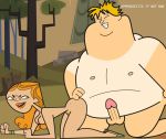 atnog big_breasts breasts cartoon_network curly_hair green_eyes hanging_breasts hourglass_figure imminent_sex izzy_(tdi) navel orange_hair owen_(tdi) tan_line thick_ass thick_legs thick_thighs total_drama_island