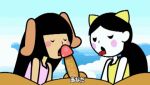 1boy 2girls animated black_hair blush closed_eyes double_fellatio fellatio gif hair licking licking_penis long_hair lowres minus8 multiple_girls nintendo open_mouth oral penis penis_lick pov rhythm_heaven saliva sex testicles tongue uncensored