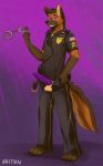  barefoot bastianwolf canine cute dog furry german_shepherd handcuffs knot male penis police purple_eyes solo testicles 