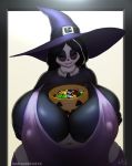 1girl 1girl anthro big_breasts breasts candy closed_eyes clothing food furry giant_panda hat headgear headwear high_res holding_breast huge_breasts mammal marauder6272 nipple_outline ursid wide_hips witch_hat