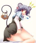 1girl anger_vein animal_ears denpa fallen_down female from_behind grey_hair mouse mouse_ears mouse_tail nazrin pendulum quality red_eyes tail touhou tumble yakumo_nanahara